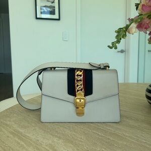 White Gucci Carlfskin Sylvie Shoulder Bag